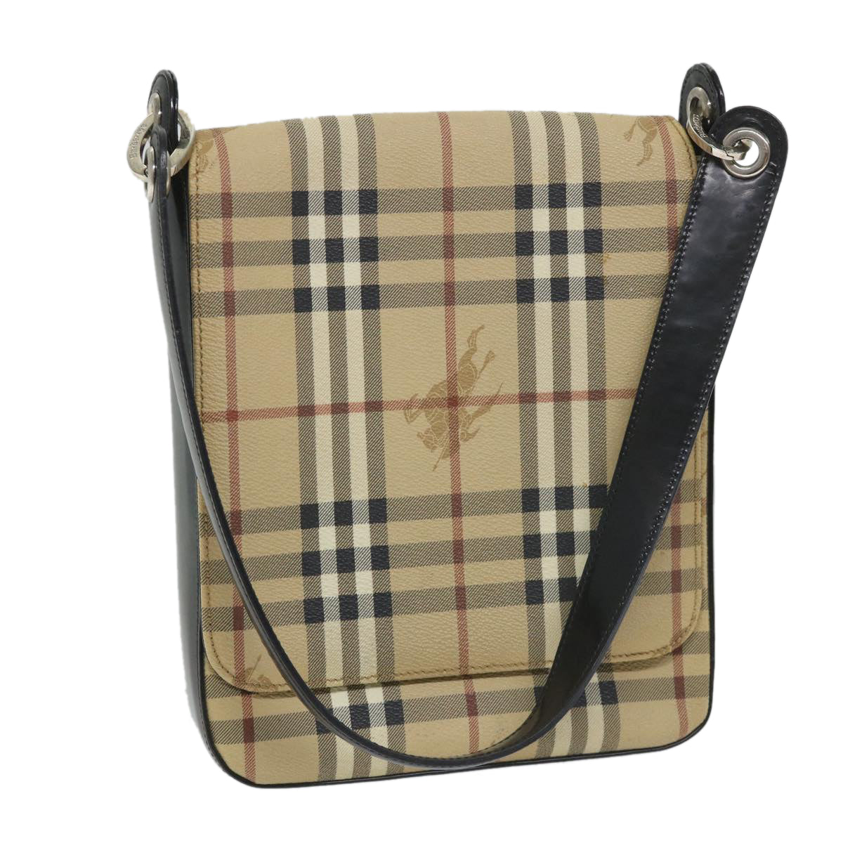 Luxury BurberrySs Nova Check Shoulder Bag PVC Leather Beige Black Auth 56484