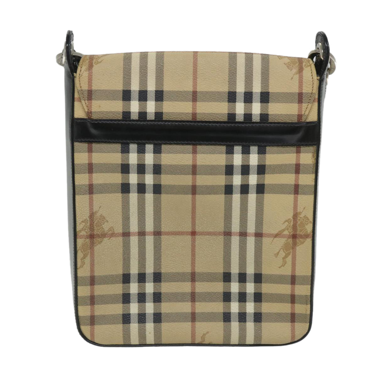 Luxury BurberrySs Nova Check Shoulder Bag PVC Leather Beige Black Auth 56484