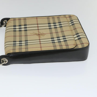 Luxury BurberrySs Nova Check Shoulder Bag PVC Leather Beige Black Auth 56484