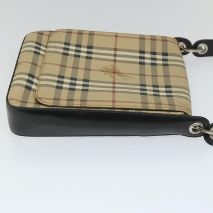 Luxury BurberrySs Nova Check Shoulder Bag PVC Leather Beige Black Auth 56484