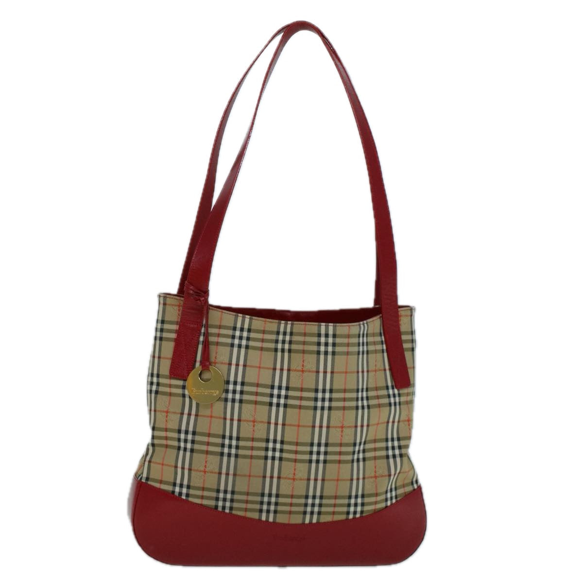 Luxury BurberrySs Nova Check Tote Bag Canvas Beige Red Auth 56573