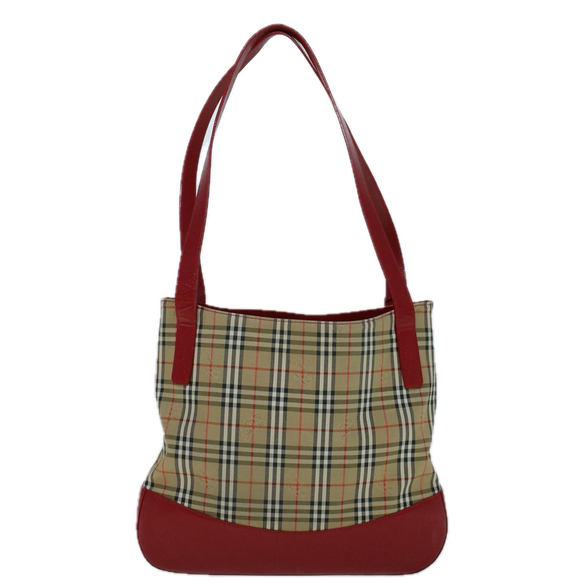 Luxury BurberrySs Nova Check Tote Bag Canvas Beige Red Auth 56573