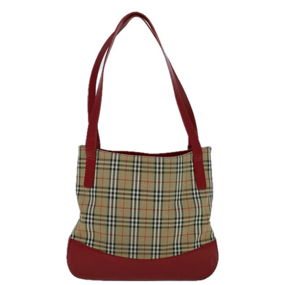 Luxury BurberrySs Nova Check Tote Bag Canvas Beige Red Auth 56573