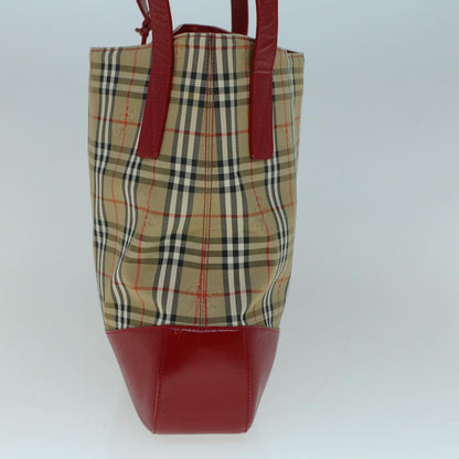 Luxury BurberrySs Nova Check Tote Bag Canvas Beige Red Auth 56573