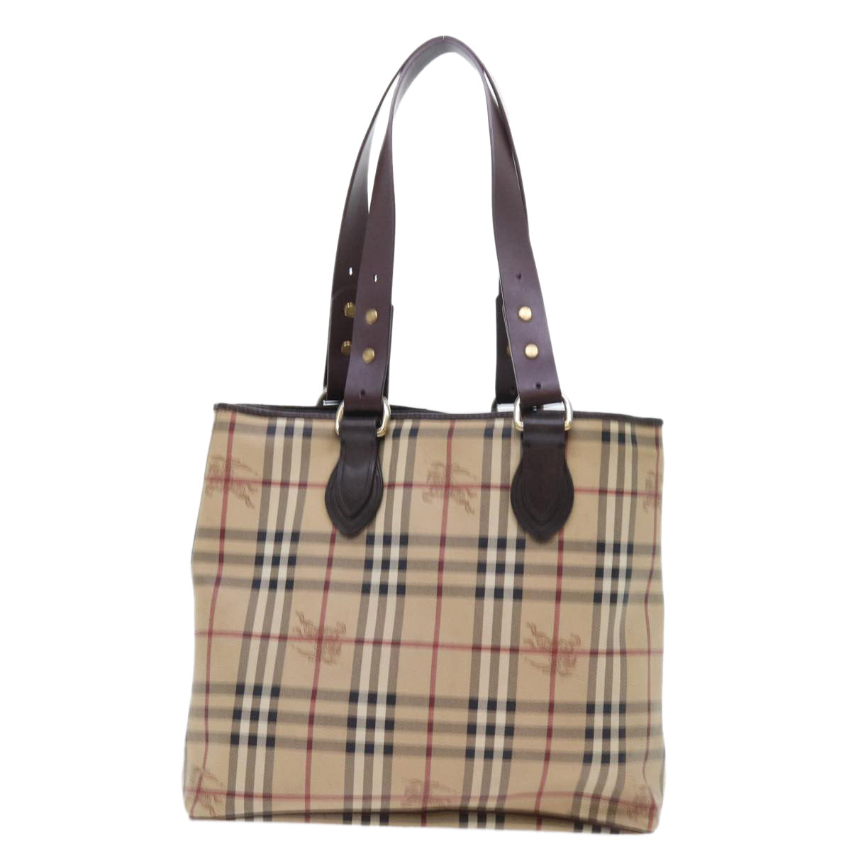 Luxury Burberry Nova Check Tote Bag PVC Leather Beige Auth 56575