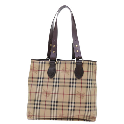 Luxury Burberry Nova Check Tote Bag PVC Leather Beige Auth 56575