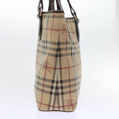Luxury Burberry Nova Check Tote Bag PVC Leather Beige Auth 56575