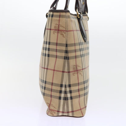 Luxury Burberry Nova Check Tote Bag PVC Leather Beige Auth 56575
