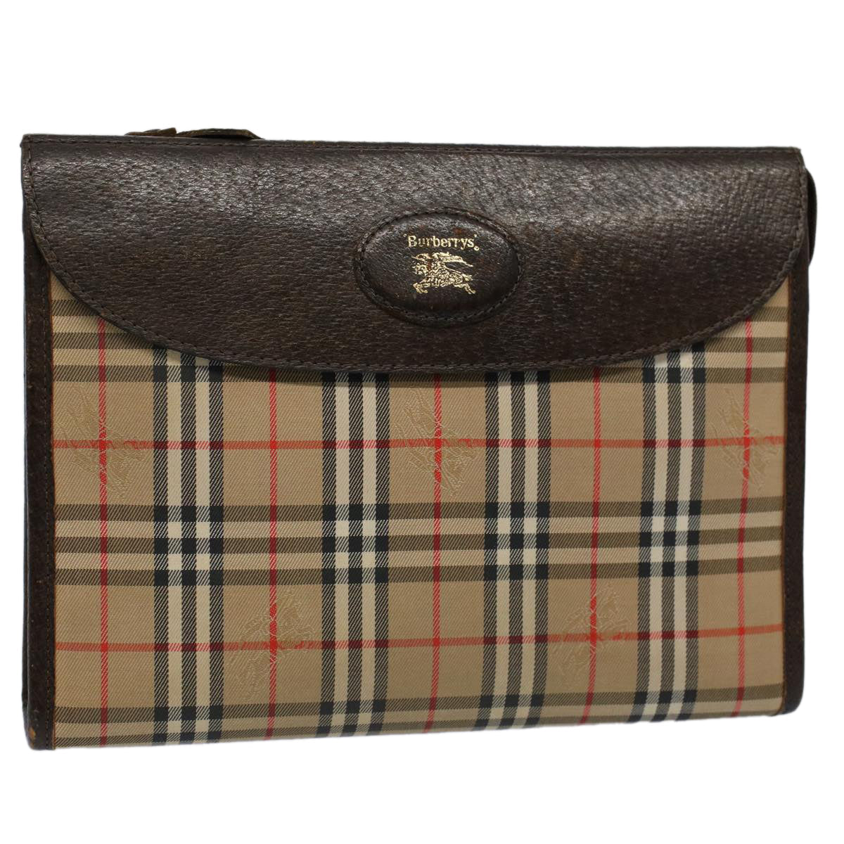 Luxury BurberrySs Nova Check Clutch Bag Nylon Canvas Beige Auth 56606
