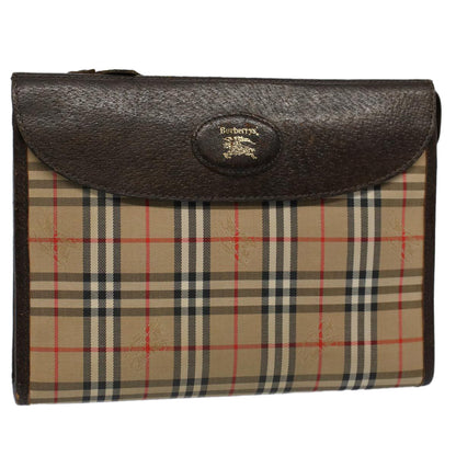 Luxury BurberrySs Nova Check Clutch Bag Nylon Canvas Beige Auth 56606