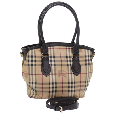 Luxury Burberry Nova Check Shoulder Bag PVC Leather 2way Beige Black Auth 56661