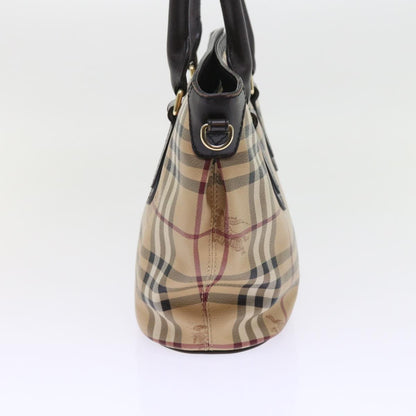 Luxury Burberry Nova Check Shoulder Bag PVC Leather 2way Beige Black Auth 56661