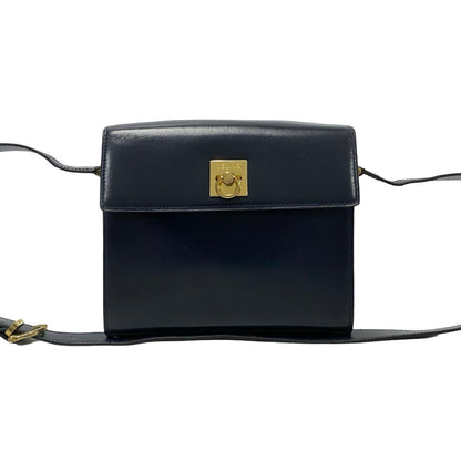 CELINE Shoulder Bag leather Navy logo ring Metal Women