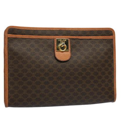 Luxury CELINE Macadam Canvas Clutch Bag PVC Leather Brown  56781