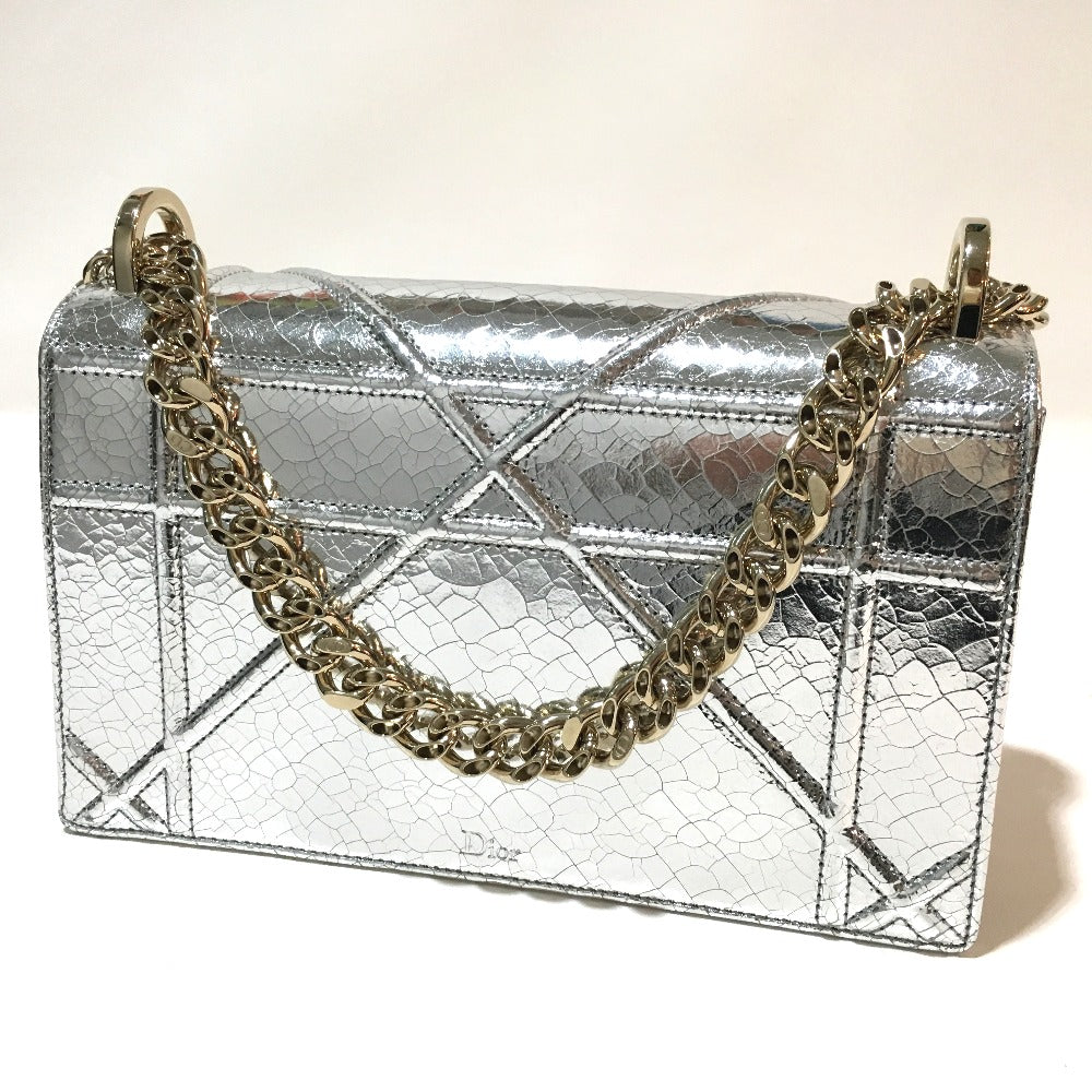 Dior Shoulder Bag leather Silver Small flap bag DIORAMA Women