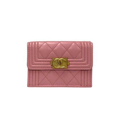 CHANEL Tri-fold wallet lambskin pink COCO Mark Boy chanel Women