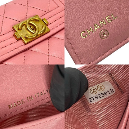 CHANEL Tri-fold wallet lambskin pink COCO Mark Boy chanel Women