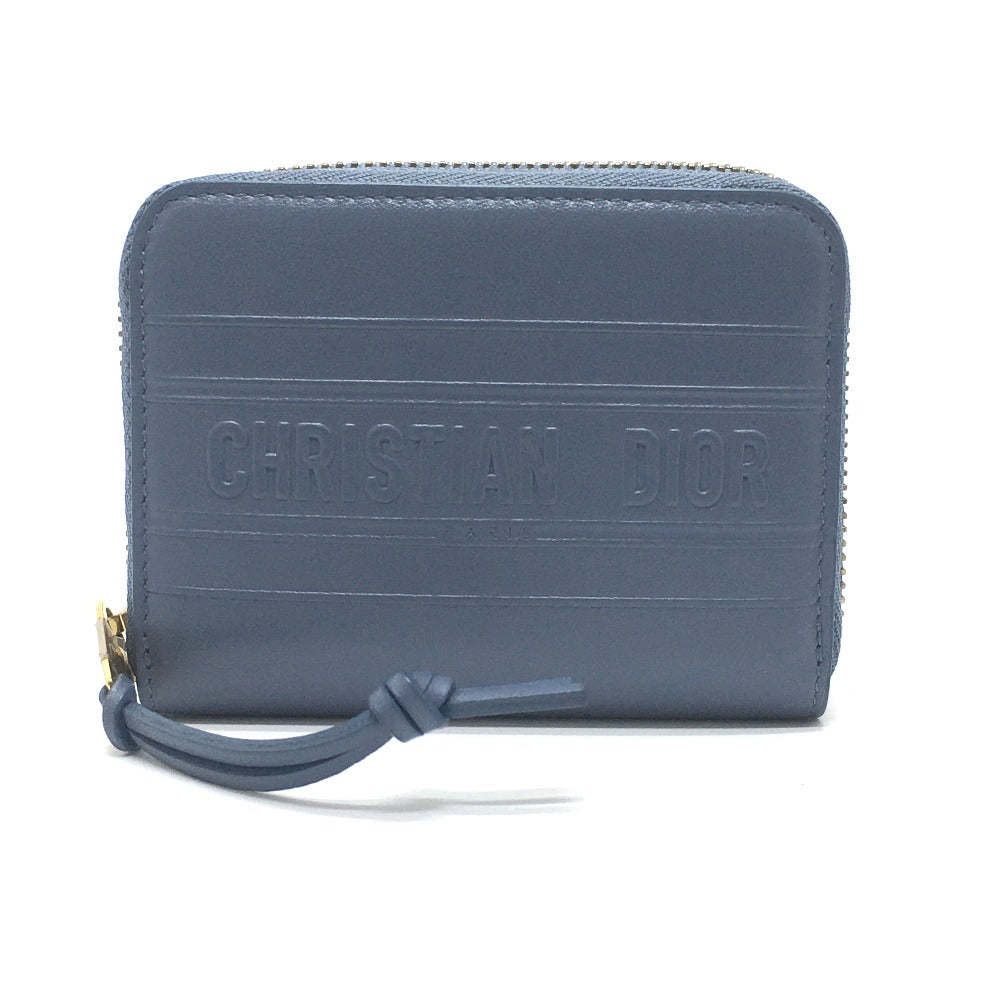 Dior Coin case leather Denim blue Striped wallet mens(Unisex)