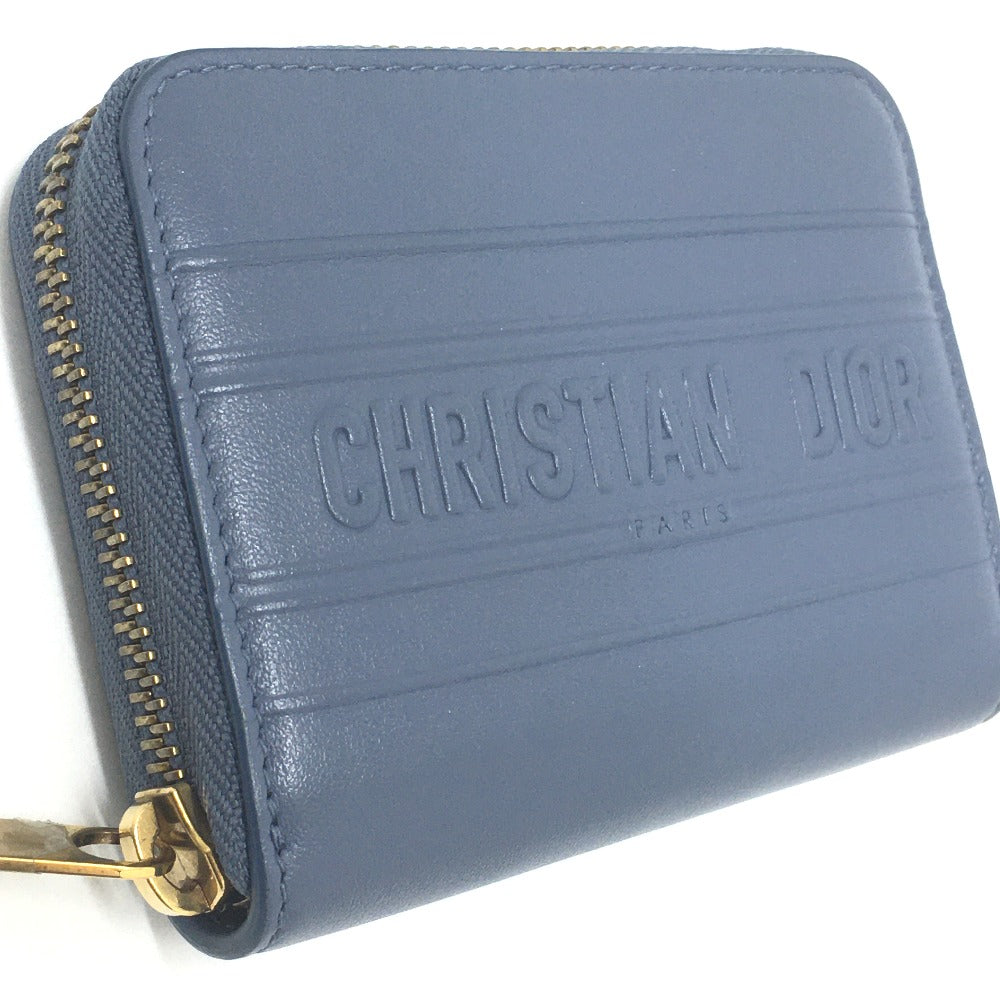 Dior Coin case leather Denim blue Striped wallet mens(Unisex)