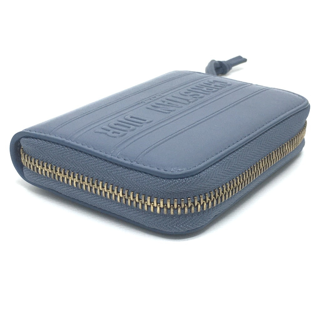 Dior Coin case leather Denim blue Striped wallet mens(Unisex)