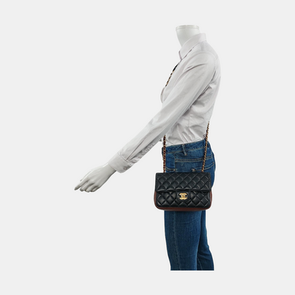 Chanel Classic Flap Rectangular Mini Black and Burgundy Lambskin Leather Gold Hardware 2020