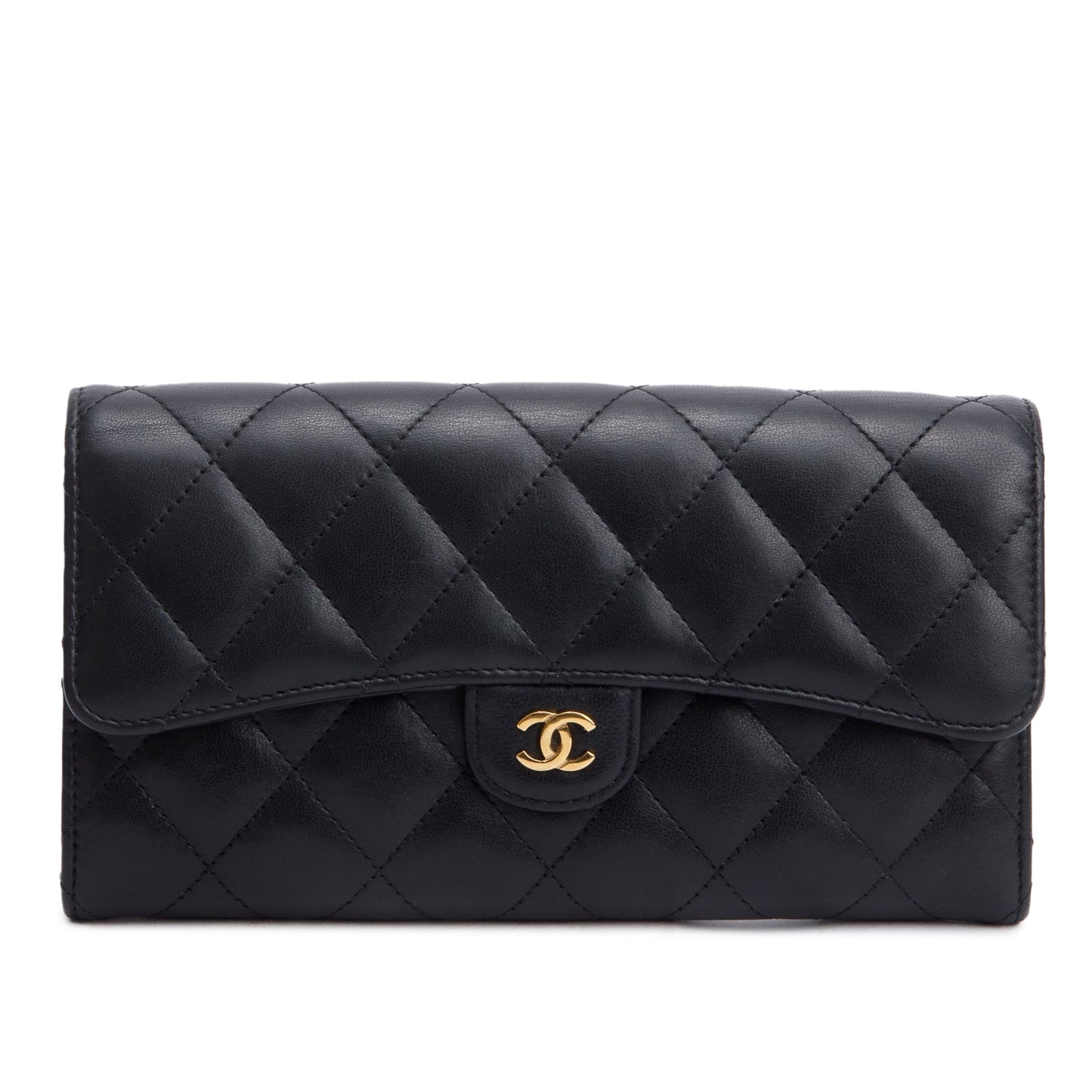 Chanel Black Lambskin Leather Classic Long Flap Wallet