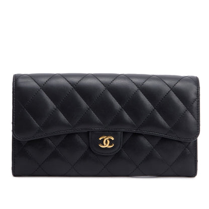 Chanel Black Lambskin Leather Classic Long Flap Wallet
