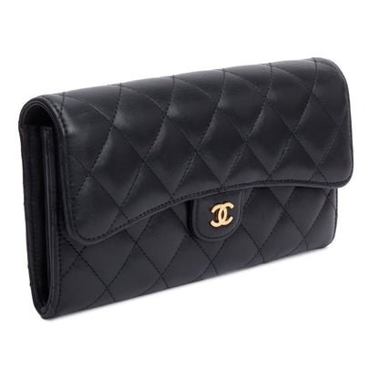 Chanel Black Lambskin Leather Classic Long Flap Wallet