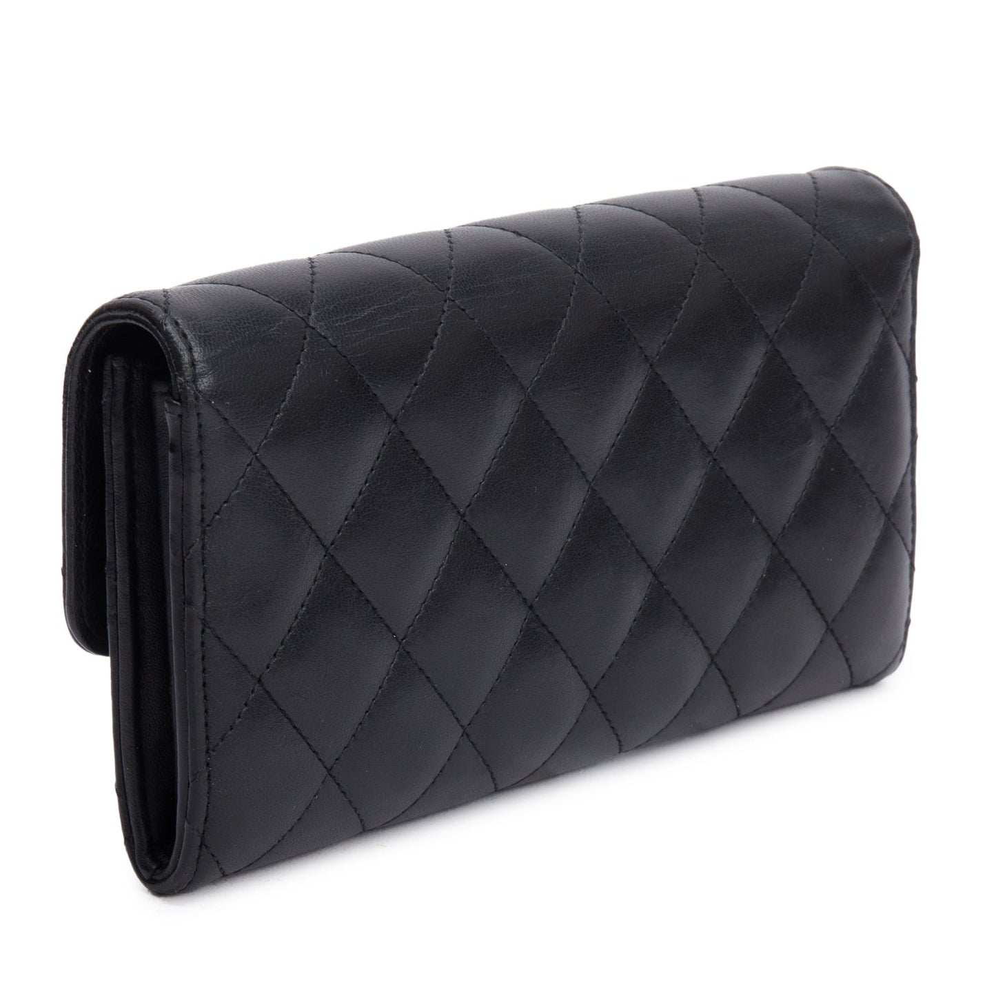 Chanel Black Lambskin Leather Classic Long Flap Wallet