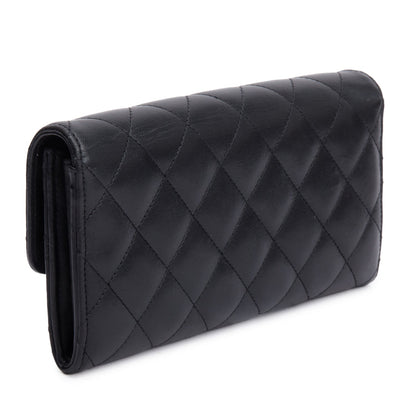 Chanel Black Lambskin Leather Classic Long Flap Wallet