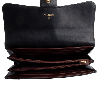 Chanel Black Lambskin Leather Classic Long Flap Wallet