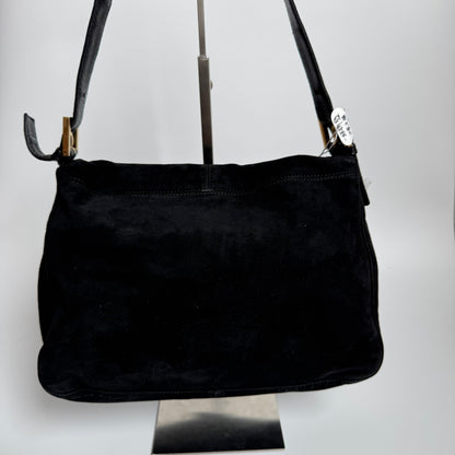 Fendi Mamma Baguette Black Suede Leather Red Buckle