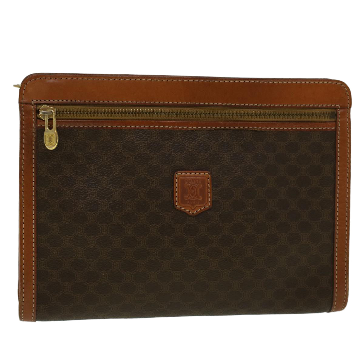 Luxury CELINE Macadam Canvas Clutch Bag PVC Leather Brown  57314