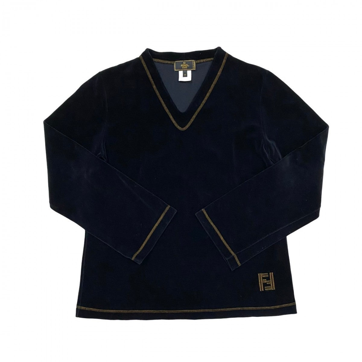 FENDI Cut Velor black FF logo stitch Women 44
