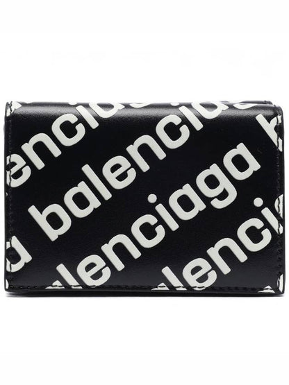 Luxury Balenciaga Trending 2025 All-Over Logo Print Tri-Fold Half Wallet Black