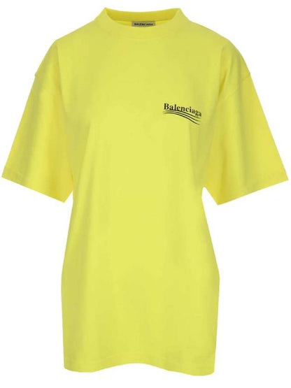 Luxury Balenciaga Trending 2025 Political Campaign Wave Front Large Short Sleeve T-Shirt Neon Yellow