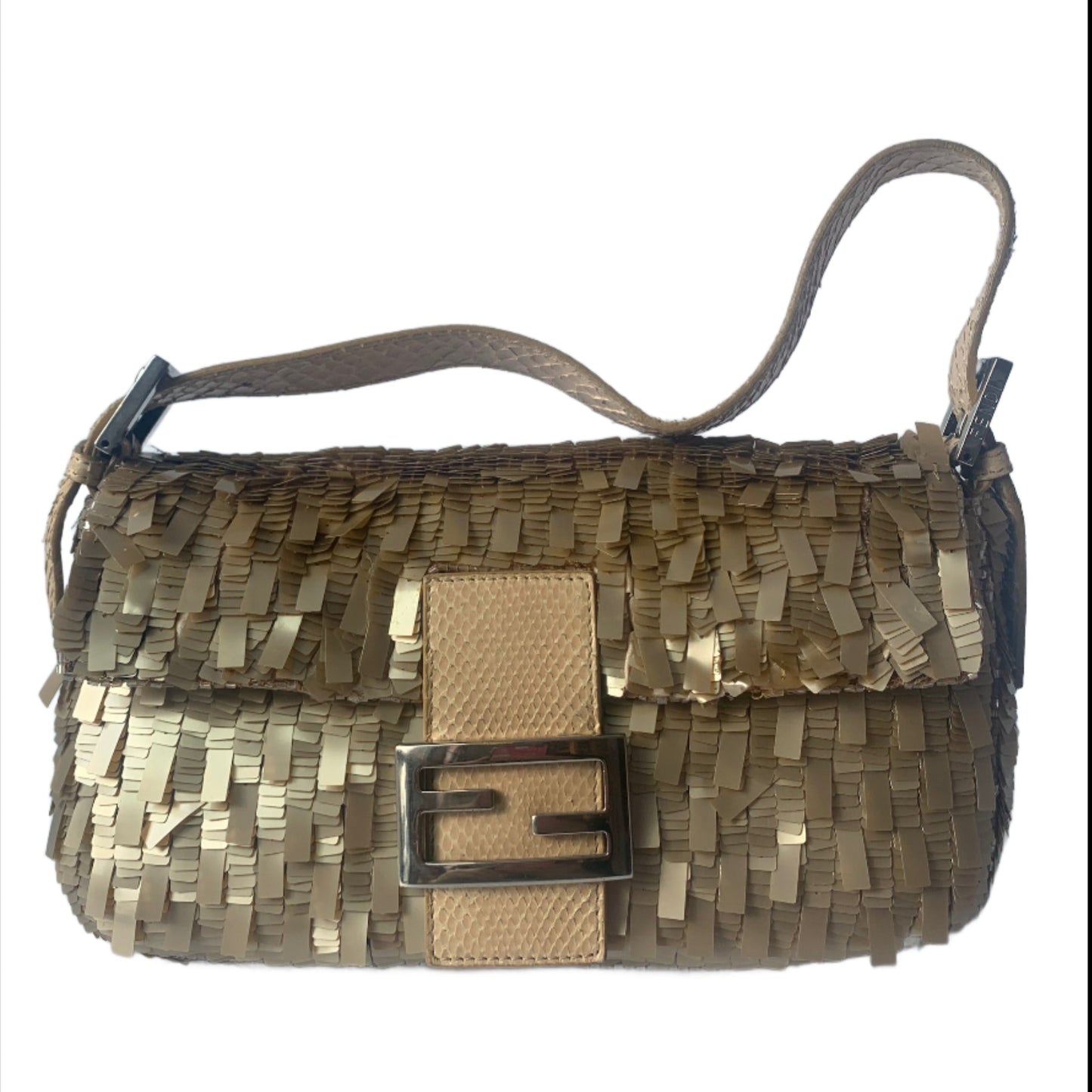 Fendi Baguette in Gold sequins and python leather