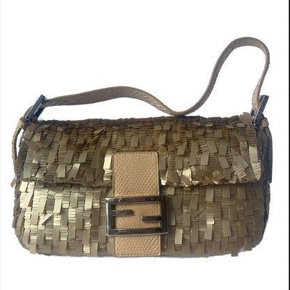 Fendi Baguette in Gold sequins and python leather