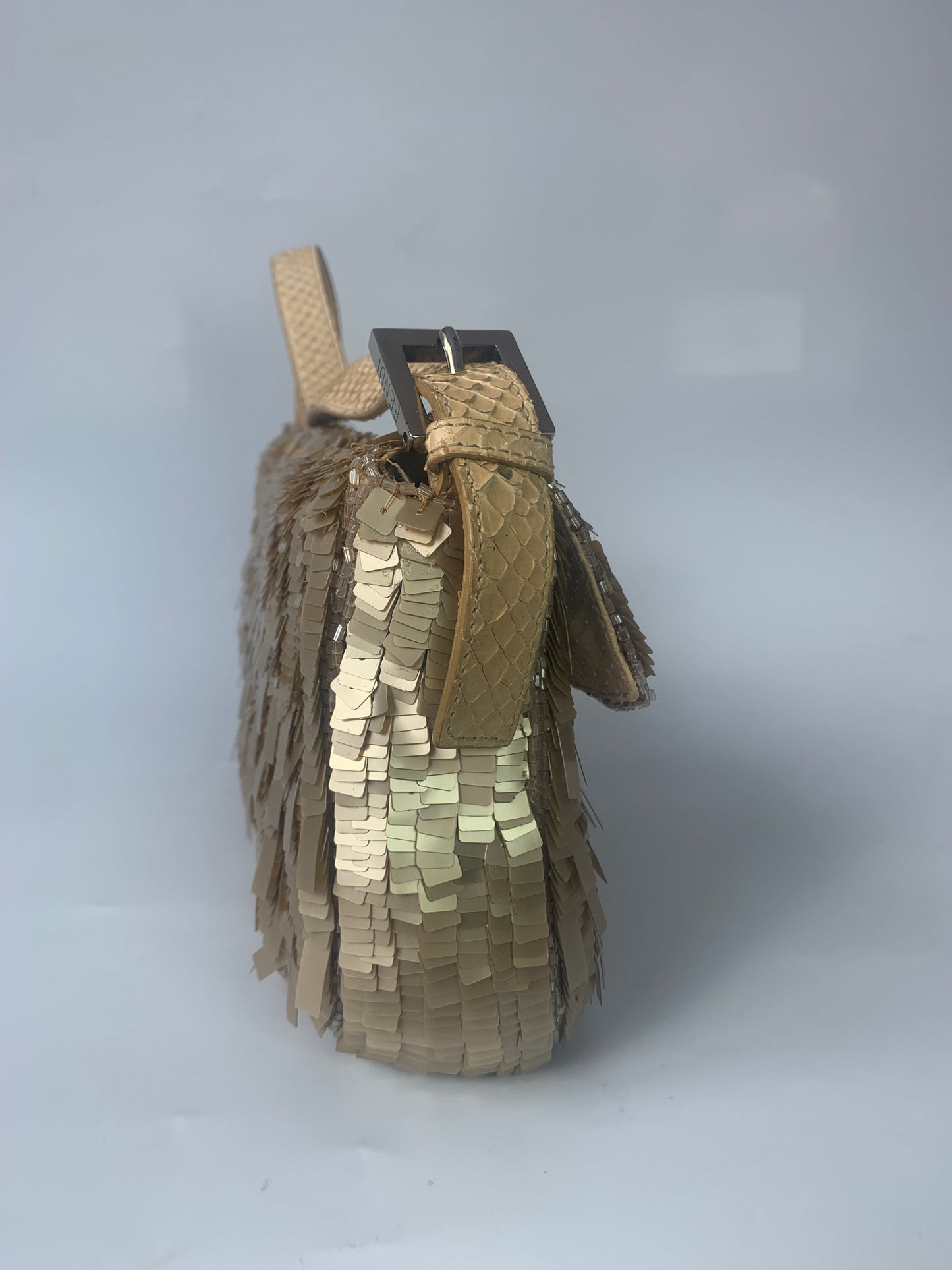 Fendi Baguette in Gold sequins and python leather