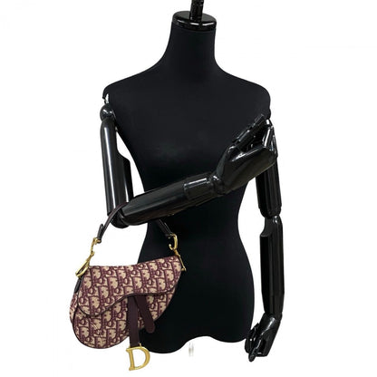 Dior Handbag Leather, Canvas Red Trotter Pattern Saddle bag Women