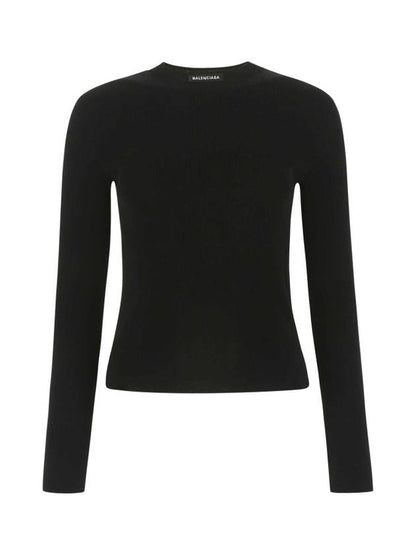Luxury Balenciaga Trending 2025 WoMen's Neck Logo Crew Neck Knit Top Black