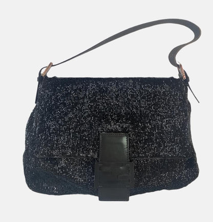 Fendi Mamma Baguette Black Beaded Shoulder Bag
