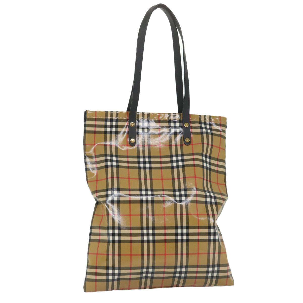 Luxury Burberry Nova Check Tote Bag Coated Canvas Beige Black Auth 58067