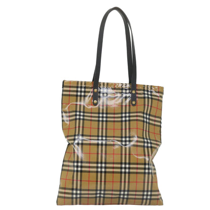 Luxury Burberry Nova Check Tote Bag Coated Canvas Beige Black Auth 58067