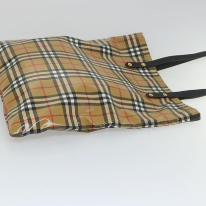 Luxury Burberry Nova Check Tote Bag Coated Canvas Beige Black Auth 58067