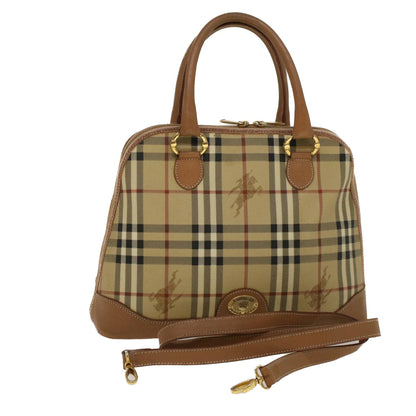 Luxury BurberrySs Nova Check Hand Bag PVC Leather 2way Beige Black Auth 58089