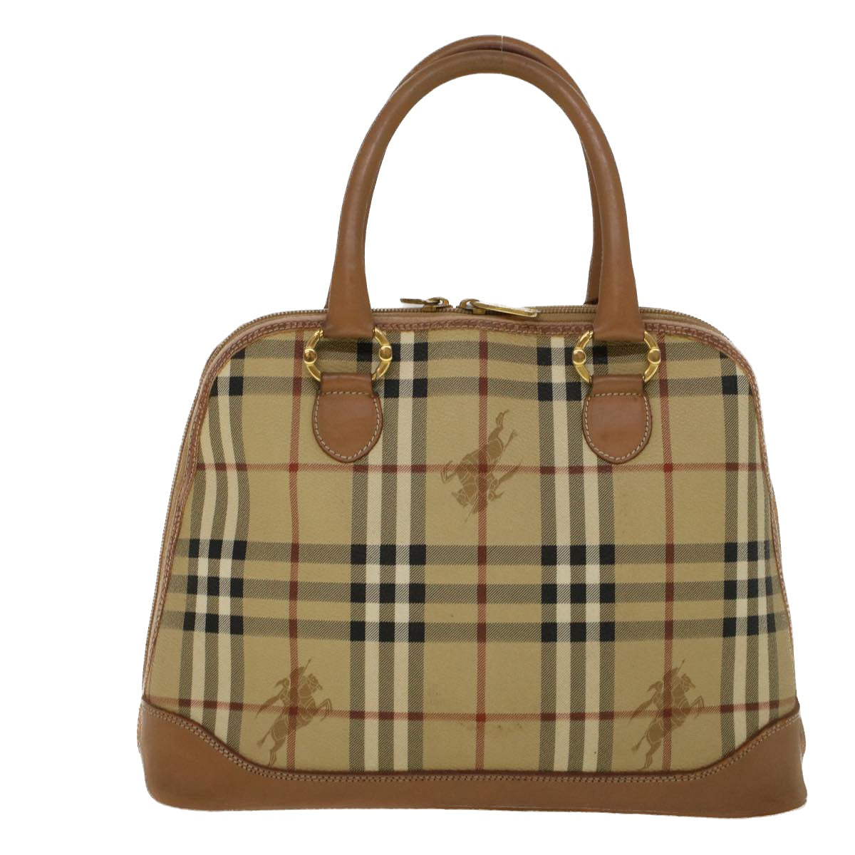 Luxury BurberrySs Nova Check Hand Bag PVC Leather 2way Beige Black Auth 58089