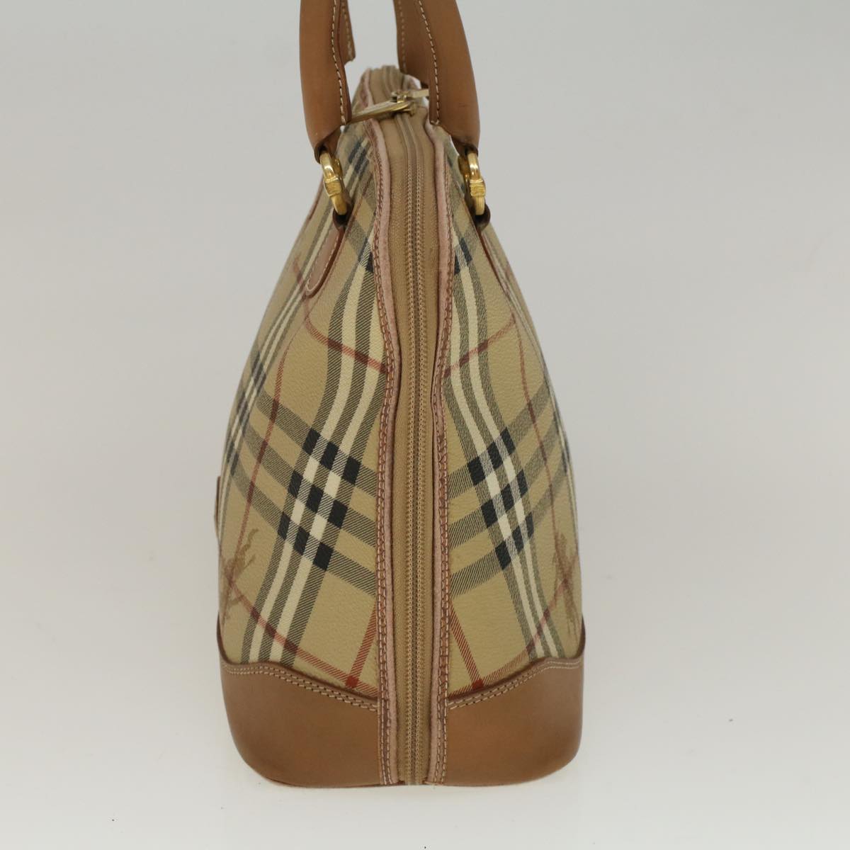 Luxury BurberrySs Nova Check Hand Bag PVC Leather 2way Beige Black Auth 58089