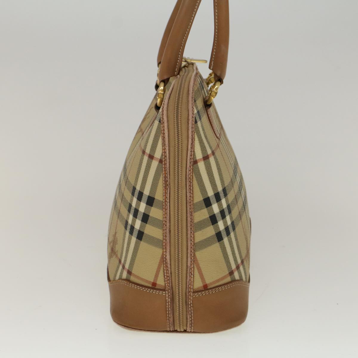 Luxury BurberrySs Nova Check Hand Bag PVC Leather 2way Beige Black Auth 58089