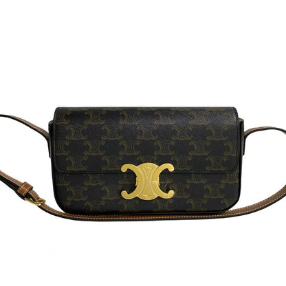 CELINE Shoulder Bag Leather, PVC Brown Triomphe logo Metal Claude Women